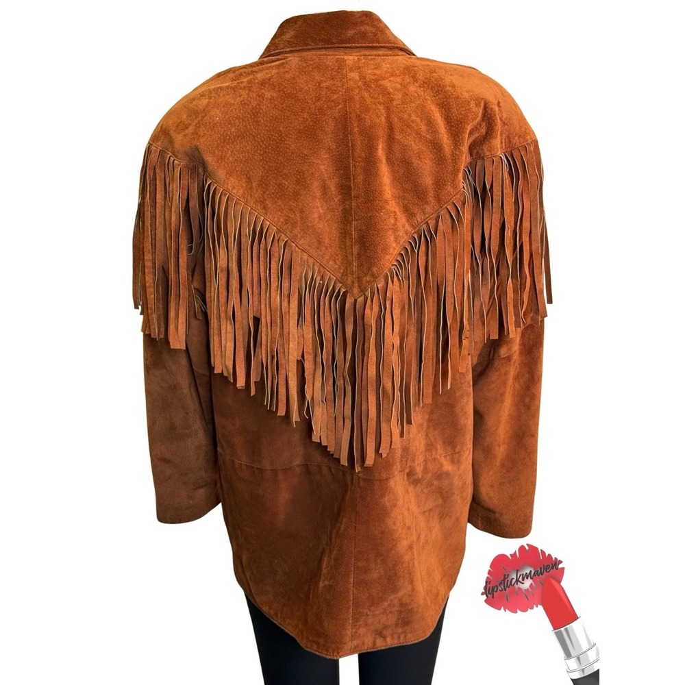 Vintage Suede Leather Jacket Womens Brown Medium Fringe Western Cowgirl - Picture 2 of 16